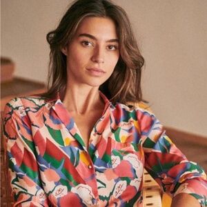 Sezane Florence silk shirt - Pink Floral